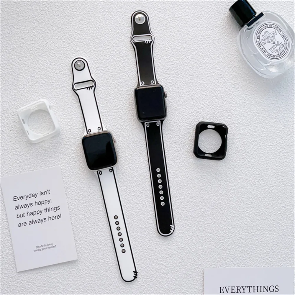 

Watchbands For Apple Watch Band Comics Graffiti 38 40 41mm 42 44mm 45 49mm Sports Silicone Strap For iWatch SE 3 4 5 6 7 8 Ultra