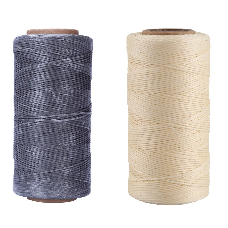 

2 Pcs 260M 150D 1MM Leather Sewing Waxed Wax Thread Hand Needle Cord Craft DIY New Color:Gray & Cream-Coloured