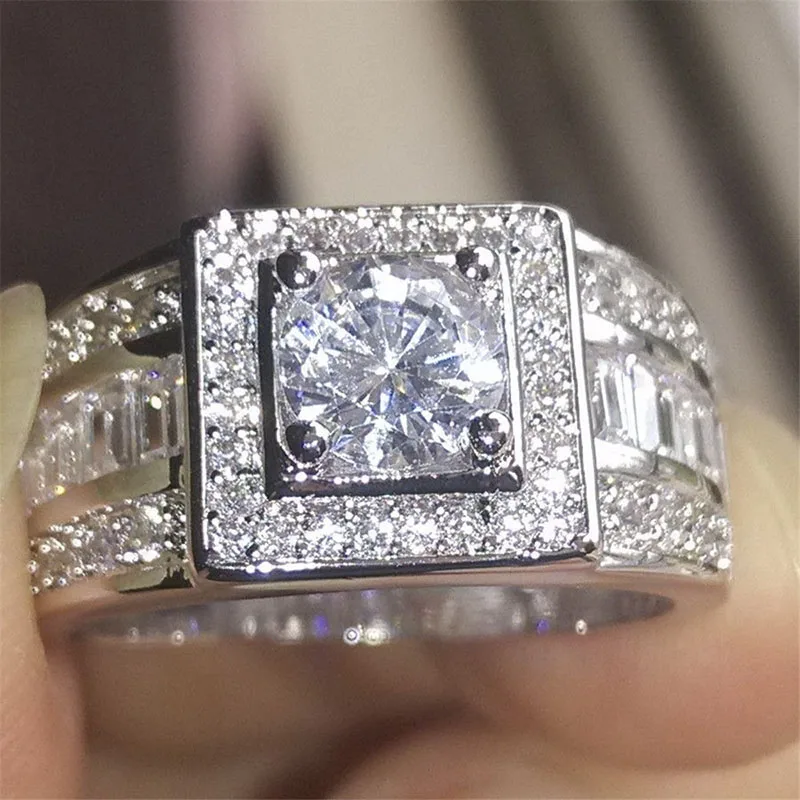 

Punkboy Hot Sale Men's Ring Business Style Silver Color Crystal Zircon Rhinestone Male Metal Ring for Party Jewelry Size 5-12