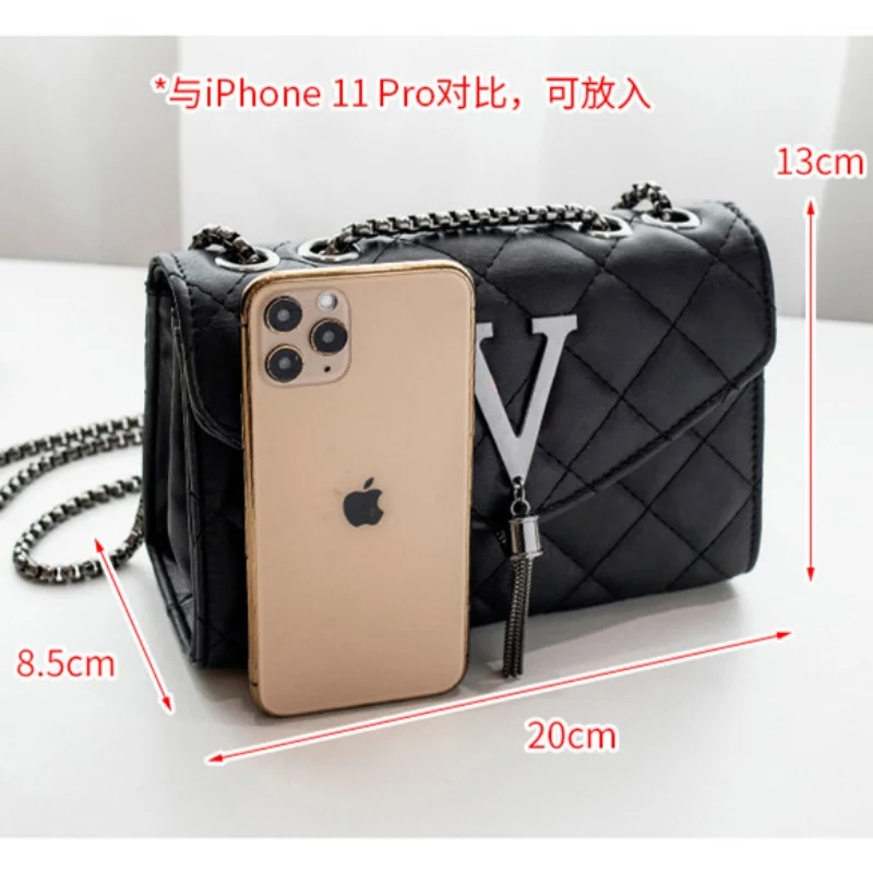 Women Fashion Black Luxury Handbags and Purse PU Leather Messenger Shoulder Bag Plaid Female Crossbody Bag Tassel Quilted  Brand
