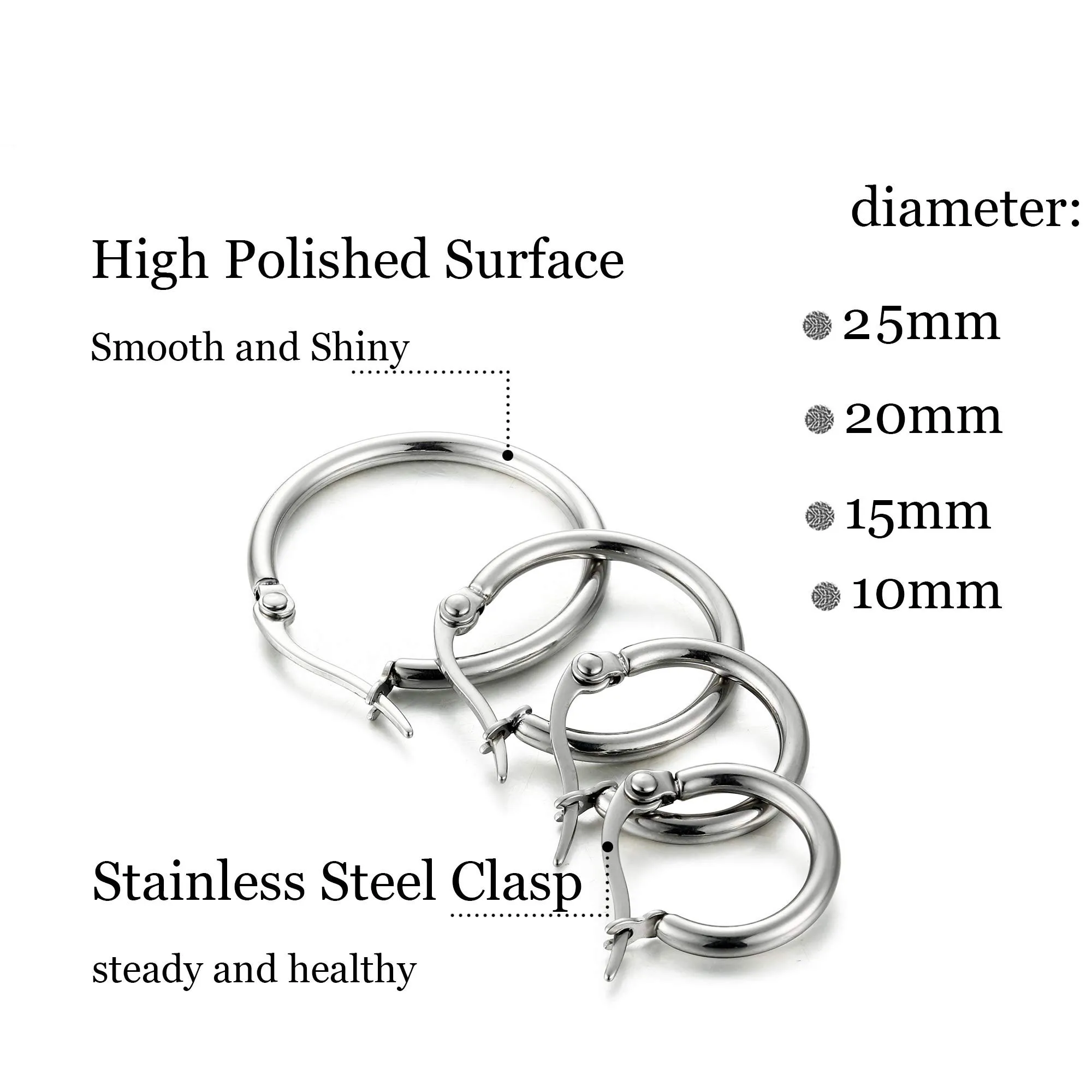 WKOUD 4 Pairs Stainless Steel Hoop Earrings Set Cute Huggie For Women 10MM-25MM Round Small Ring Earrings Set Non-Allergic images - 6