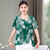 sweet short sleeve tops women top cotton irregular print ladies office shirts 6xl boho summer clothing