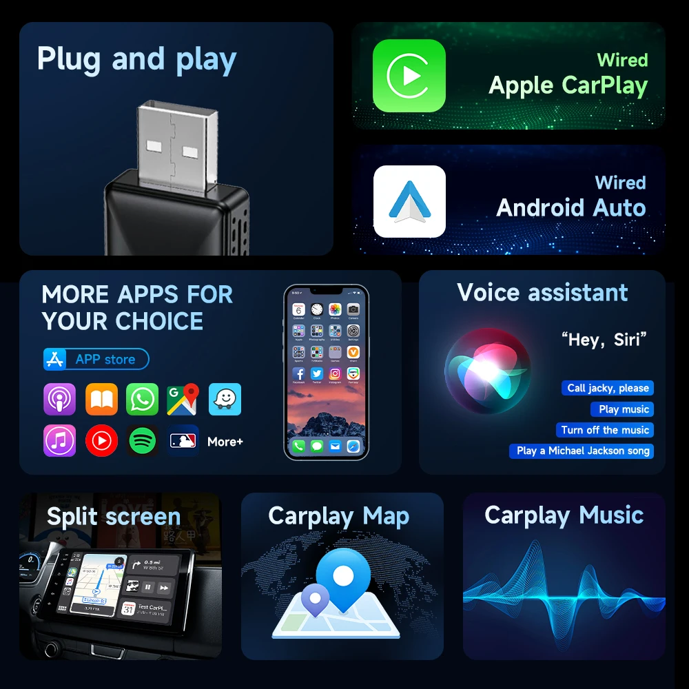 Беспроводной адаптер Carplay Android Auto Wireless Smart Dongle 2in1 для Cadillac ELR ATS CTS CT6 XTS XT4 CT4‐V CT5‐V XT6
