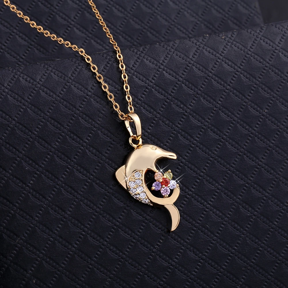 

Women Girls Pendant Chain ins Style Dolphin Shape Micro Inlay 18K Yellow Gold Filled Classic Fashion Jewelry Gift