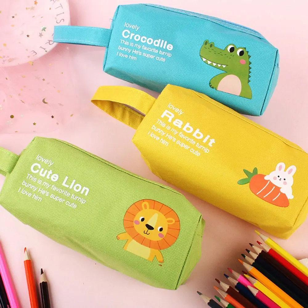 

Чехол для карандашей с рисунком животных, милый холщовый чехол для ручек, вместительные канцелярские принадлежности для учеников