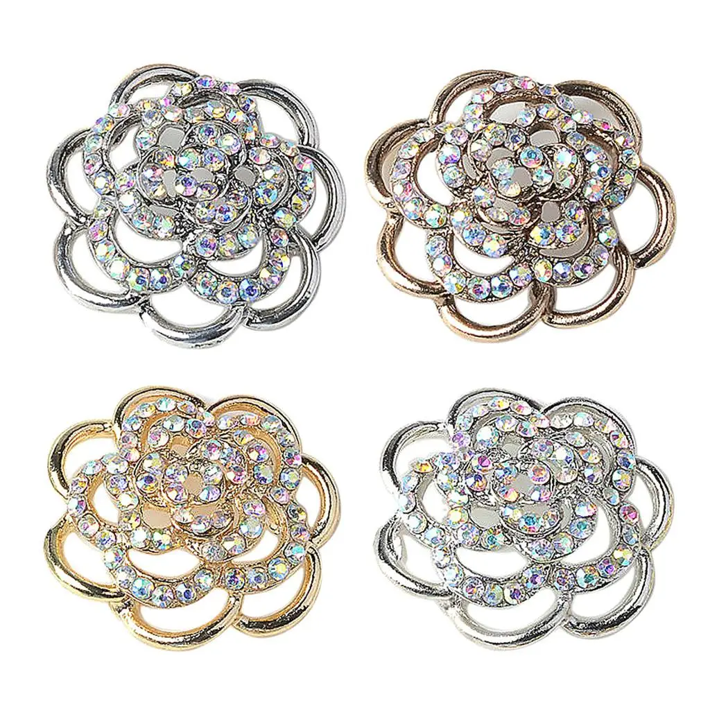 

4 Pieces Elegant Hollow Crystal Rhinestone Flower Scarf Buckle Clip Chiffon Buckle for Clothing Bag Brooch Scarf Decoration
