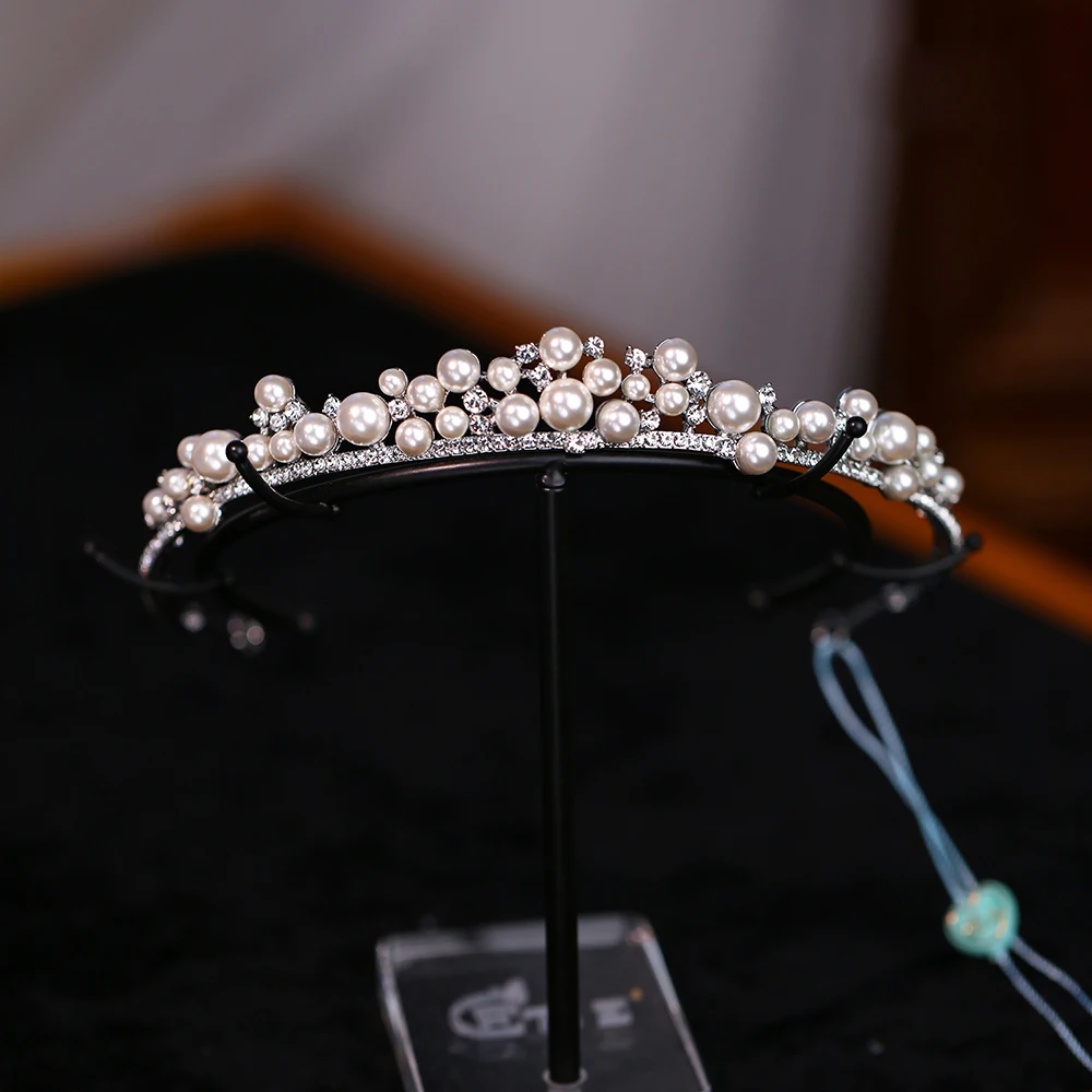 Тиары с жемчужинами в Корейском стиле свадебные блестящие головные уборы для