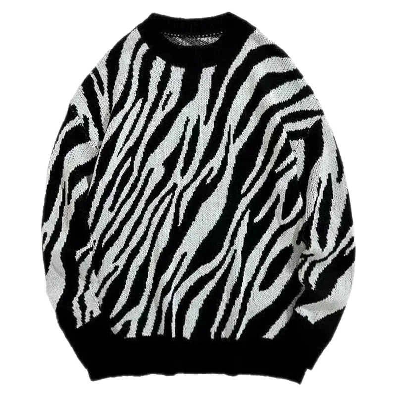 Zebra Sweater Men Autumn New Hip Hop Harajuku Streetwear Vintage Sweaters Loose Fashion Pullover Knit Couples Large Size Knitted