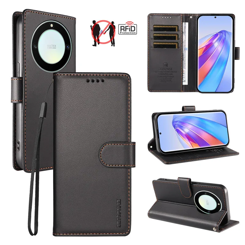Фото Противоугонный кожаный чехол-кошелек для Huawei Honor Magic 8 7 6 5 X5C X6C X7C X8C X9C Smart Lite Plus 5G, чехол для телефона с отделениями для карт №2