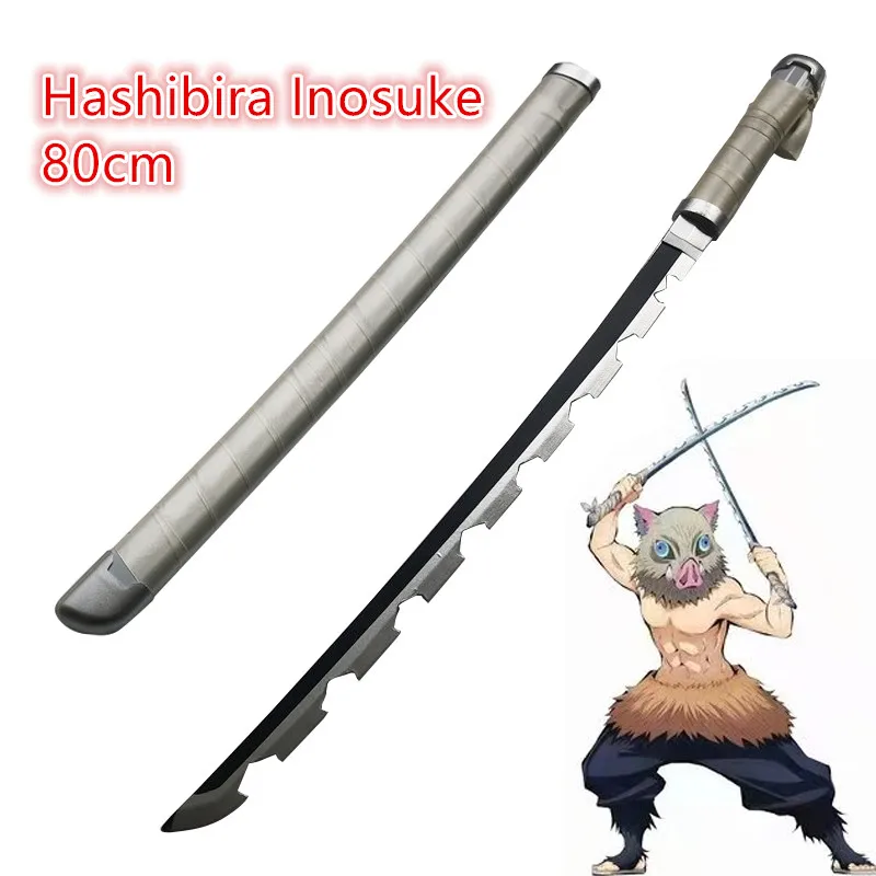 

80cm Kimetsu no Yaiba Sword Weapon Demon Slayer Hashibira Inosuke Cosplay Sword 1:1 Anime Ninja Knife wood toy