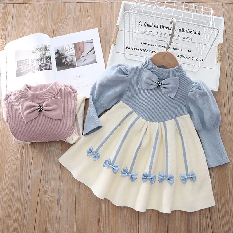 

Fashion Sweater Dress Baby Girl Toddler Autumn Winter Thick Warm Knitted Vestidos Princess Party Clothes
