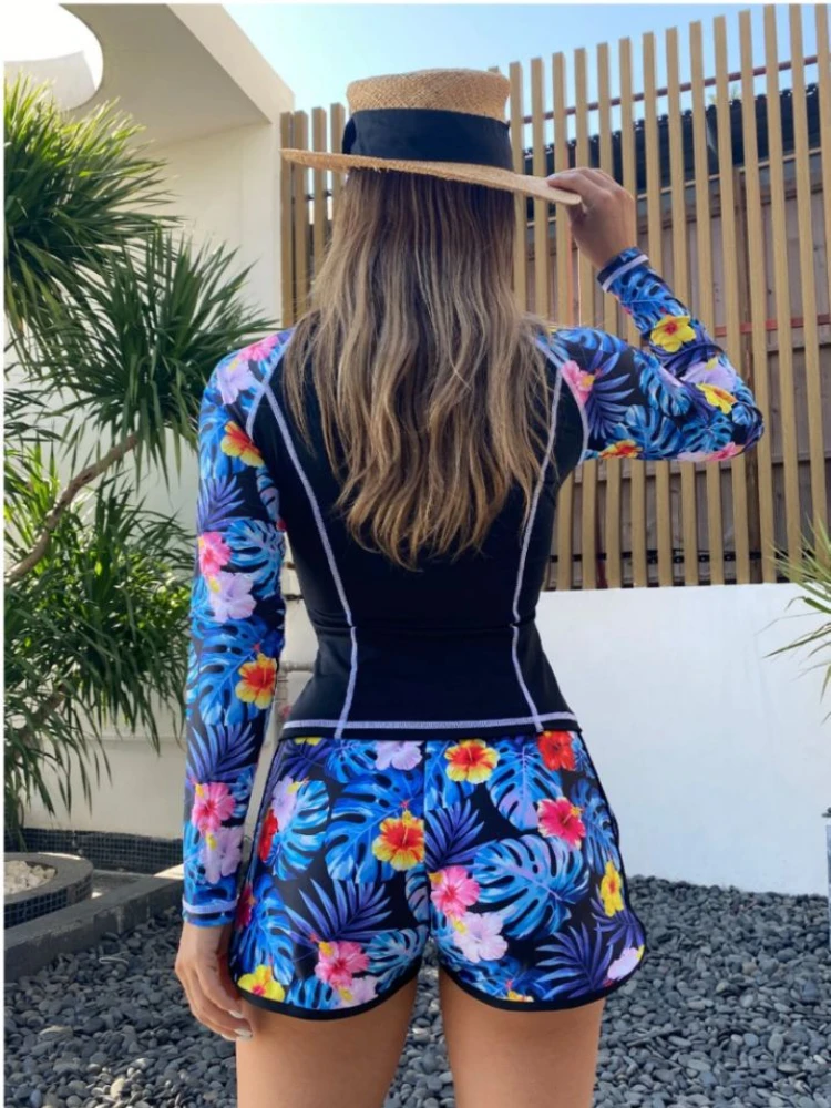 High Waist Sport Swimwear Women 2023 New Two Piece Swimsuit with Shorts Long Sleeve Tankini Set Female Swim Bathing Suit Trunks