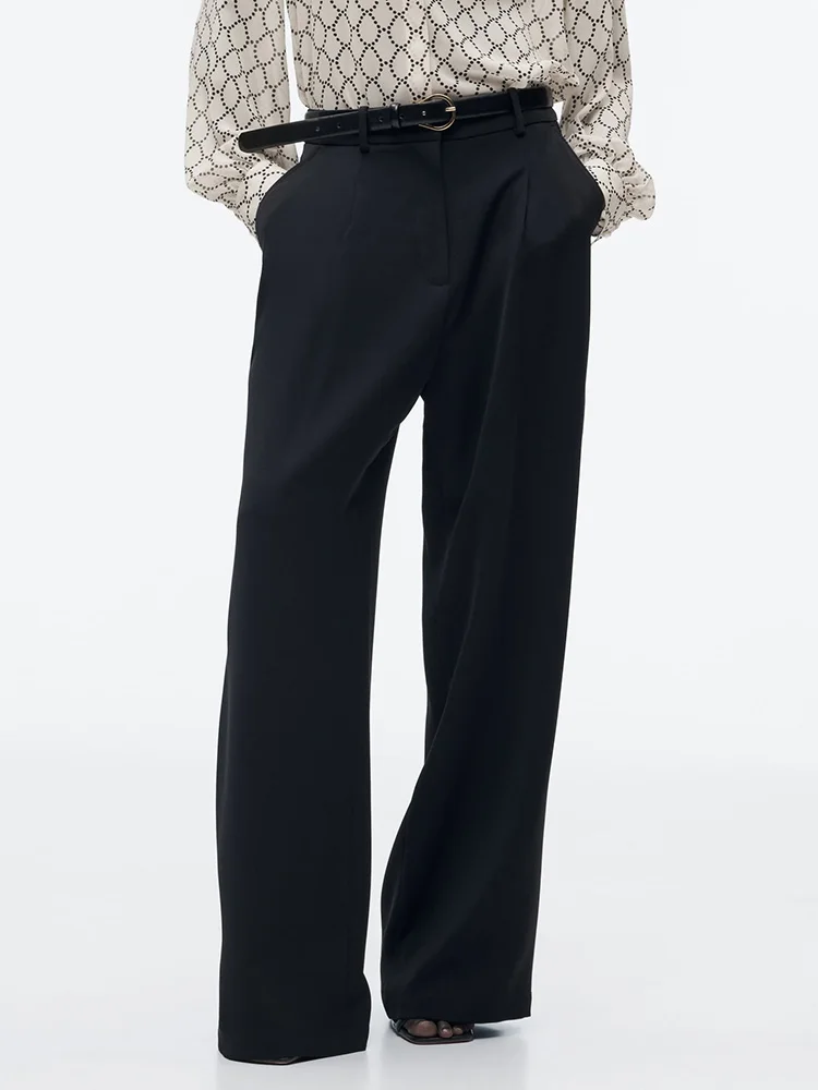 

Wide Leg Pants For Women 2023 Zip Up Front Dart Detail High Waist Black Trousers Side Pockets Work Wear Elegant Office Pants