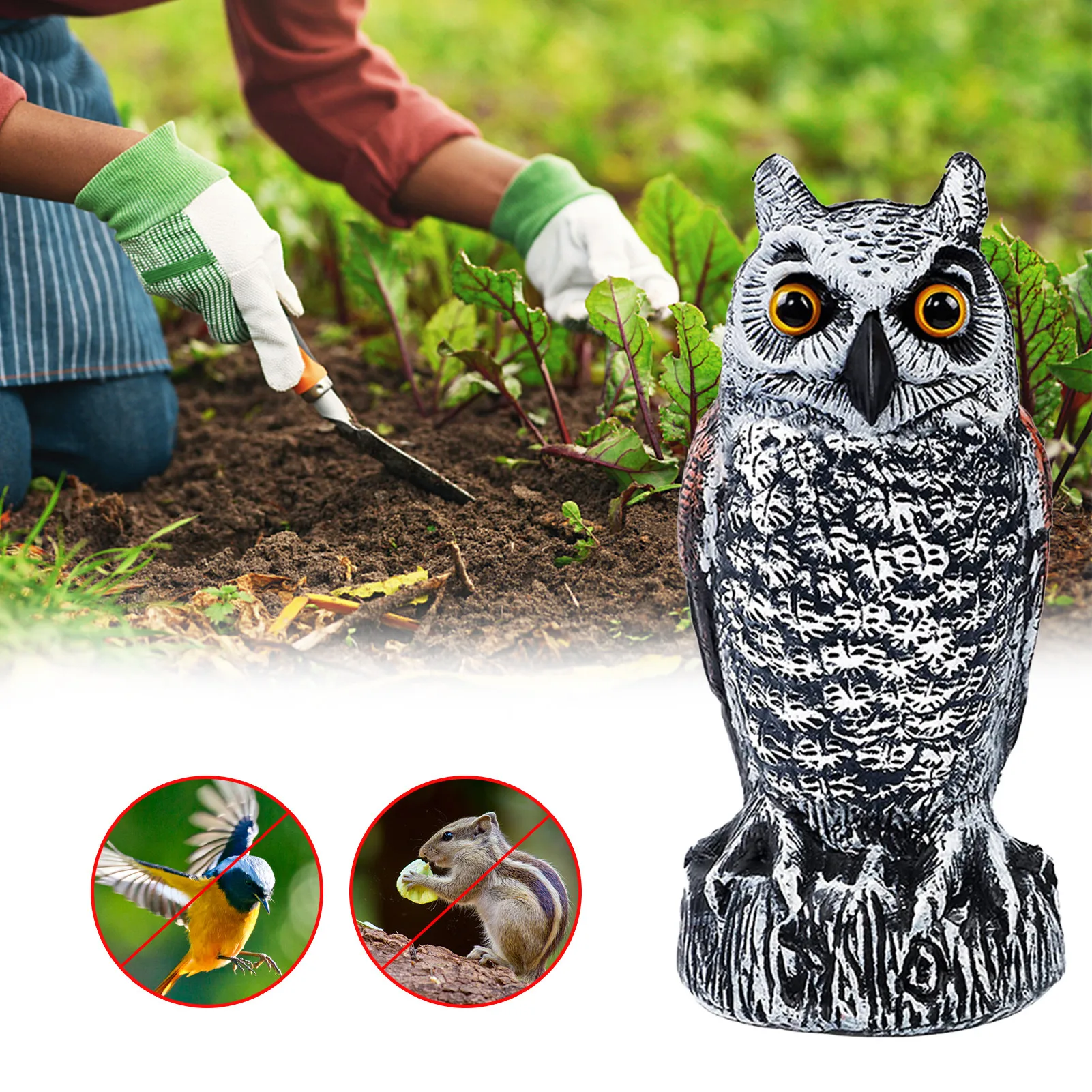 

Fake Owl Decoys to Scare Birds Away Natural Enemy Bird Deterrents Owl Statues with Light and Sound for Yard Garden Patio Outdoor