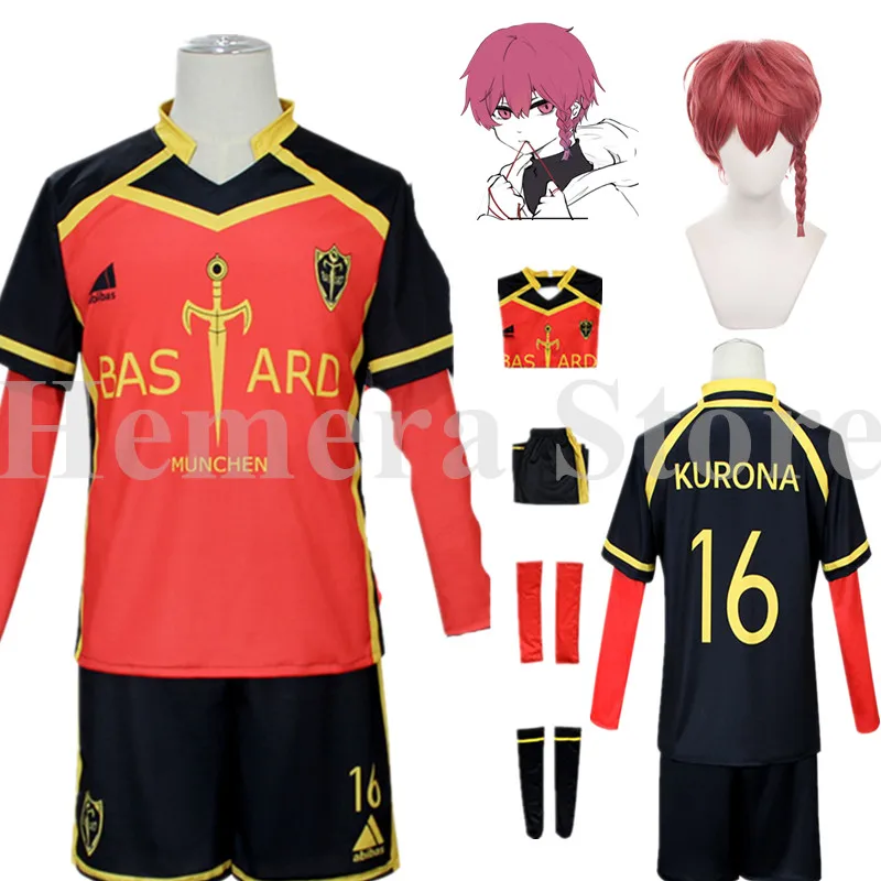 

IN STOCK Anime Blue Lock Ranze Kurona Cosplay Costume Wig Team Bastard Munchen No.16 Football Jersey Uniform Men Boy Role Play