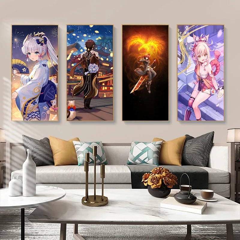

Постер Genshin Impact и декор для комнаты, постеры с персонажами аниме-игры, Картина на холсте, настенные картины для домашнего декора