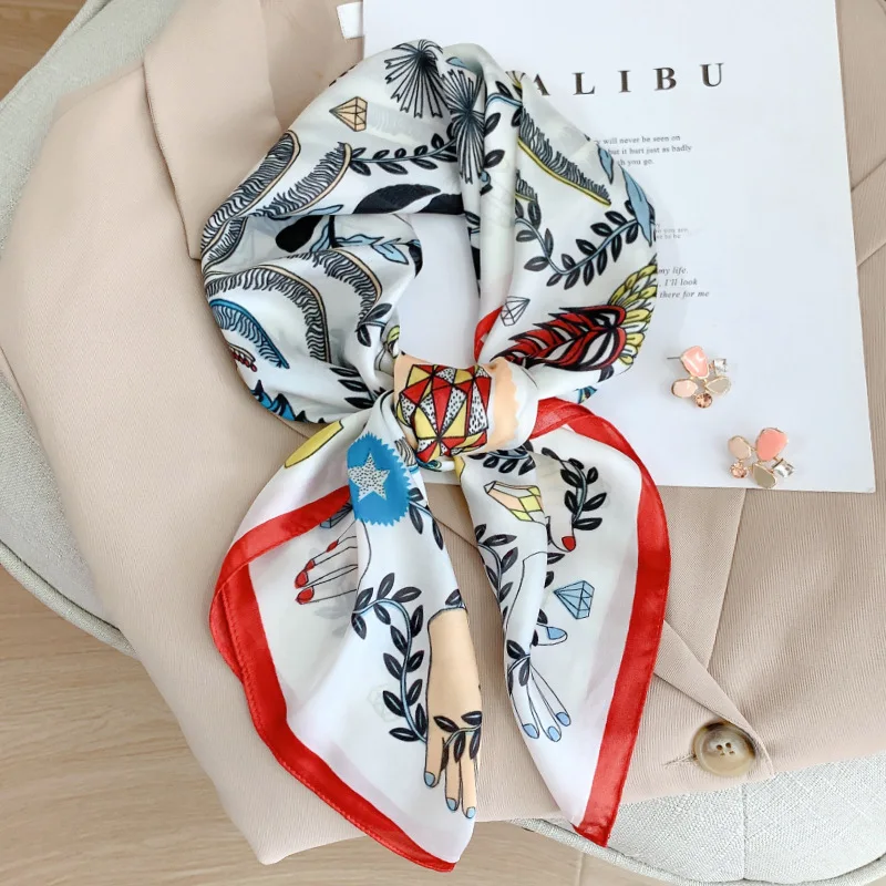 

New Satin Shawl Design Print Silk Square Scarf Women Female Wrap Headkerchief Hijab Beach Stoles Hair Band Echarpe Bandana 2022
