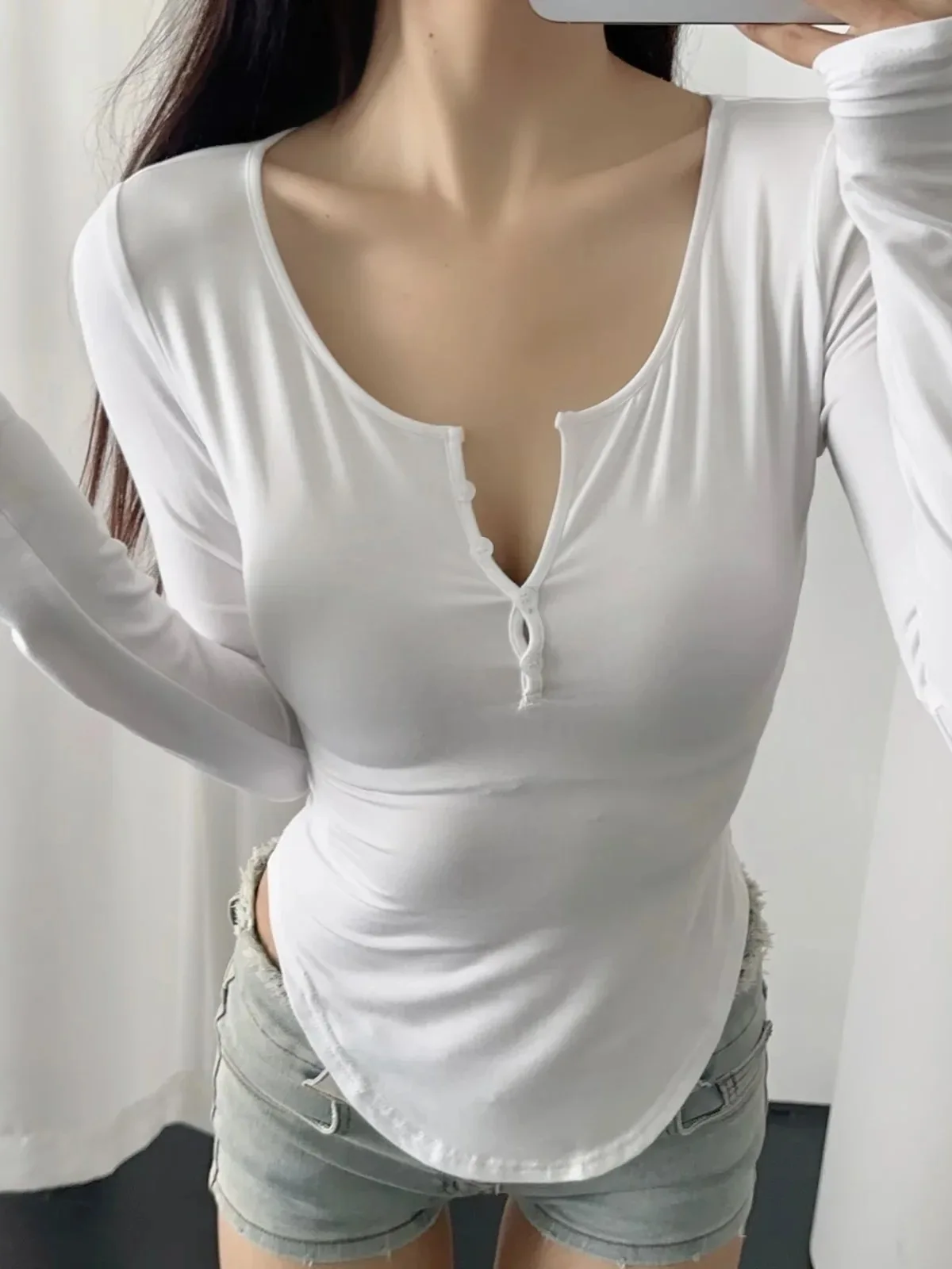 Осень/зима новинка 2024 однобортный пуловер с квадратным вырезом и длинными