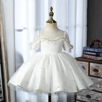 White Baby dress pearl lace girls' dress for baby princess tutu dress  beauty pageant Birthday party tulle dress children's wear
