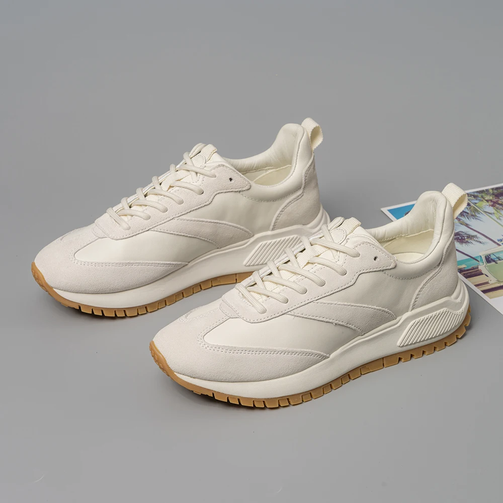 

MOOQDAAX Spring Summer 2022 New Women's Shoes White Splicing Striped Genuine Leather Casual Womens Sneakers Platform Shoes
