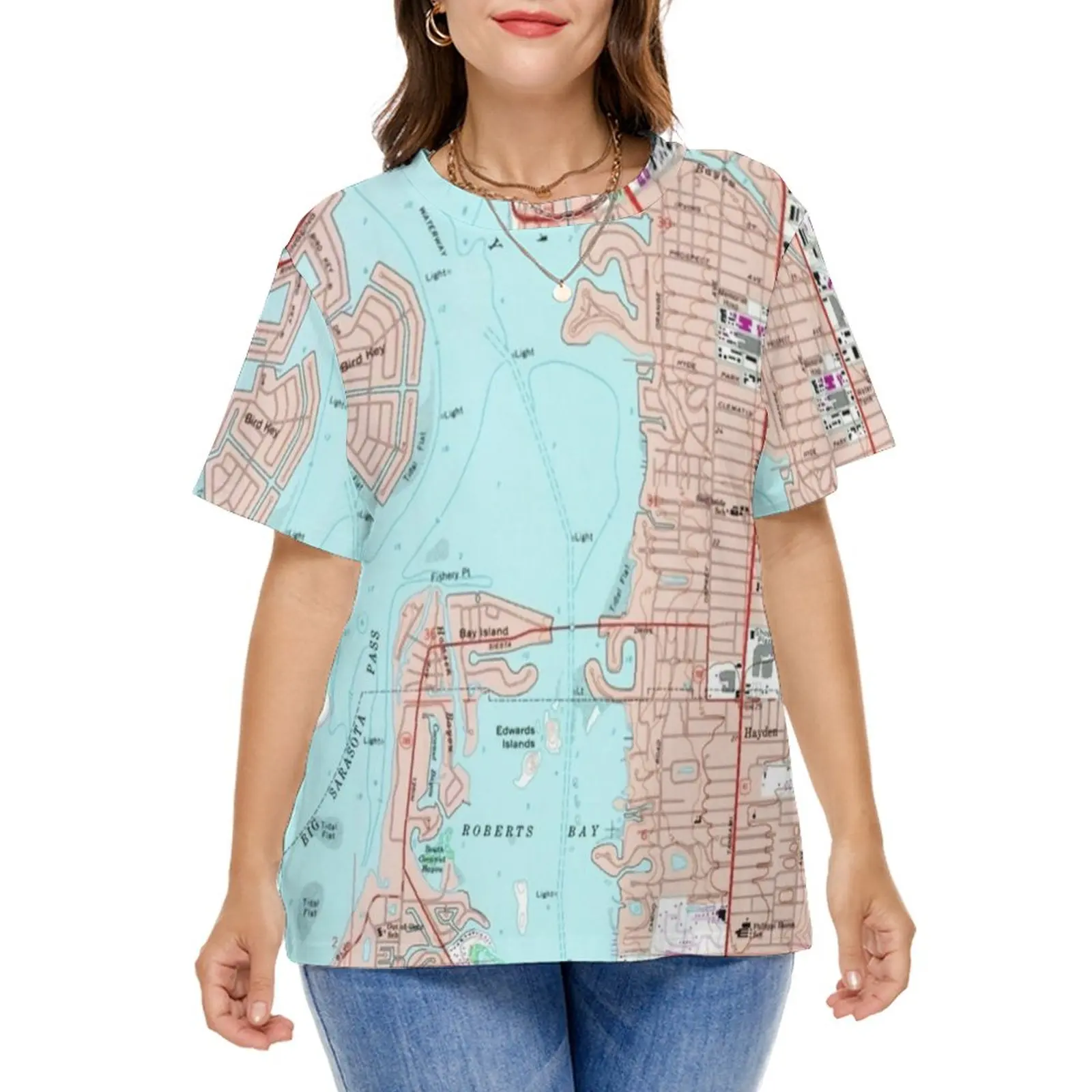 

Винтажная Футболка с принтом карты, Забавные футболки с рисунком Сарасоты Флориды, Классическая футболка с коротким рукавом, женские сексу...