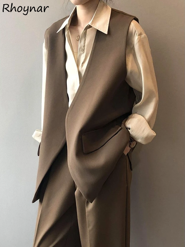 

Vests Women Solid Open Stitch Loose V-neck Split Design Cool Basic Gentle All-match Retro Korean Style Ins Casual Soft Fashion