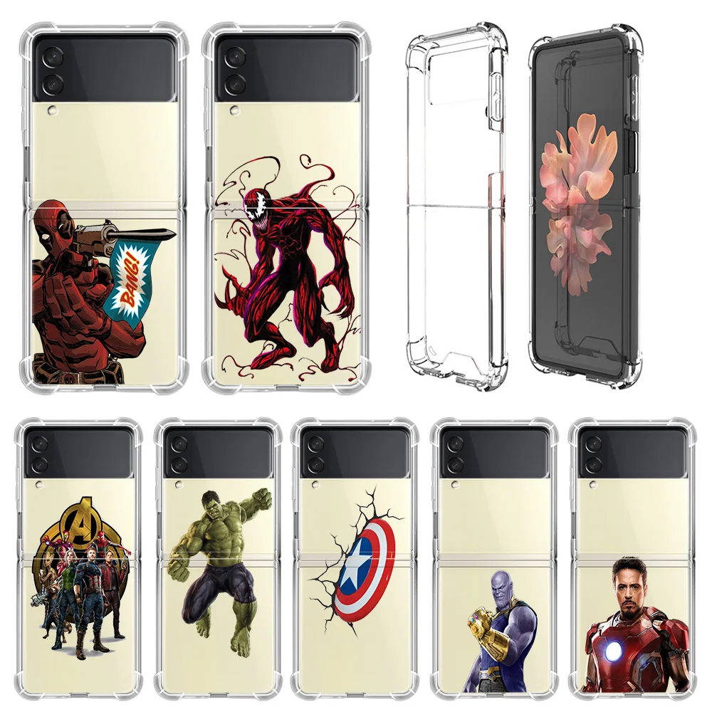 

Airbag Case For Samsung Galaxy Z Flip 3 Funda Z Flip3 5G Clear Hard Phone Coque Luxury Shockproof Shell Incredible Hulk Marvel