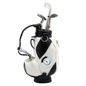 Golf Bag Shaped Pen Holder With Golf Club Shaped Pens And Clock Desktop Creative Ornaments