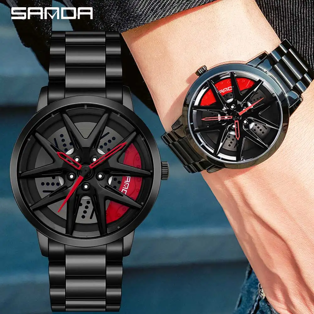 

Часы SANDA мужские Кварцевые водонепроницаемые, модные повседневные наручные, с кожаным ремешком, с колесным циферблатом, из нержавеющей стали