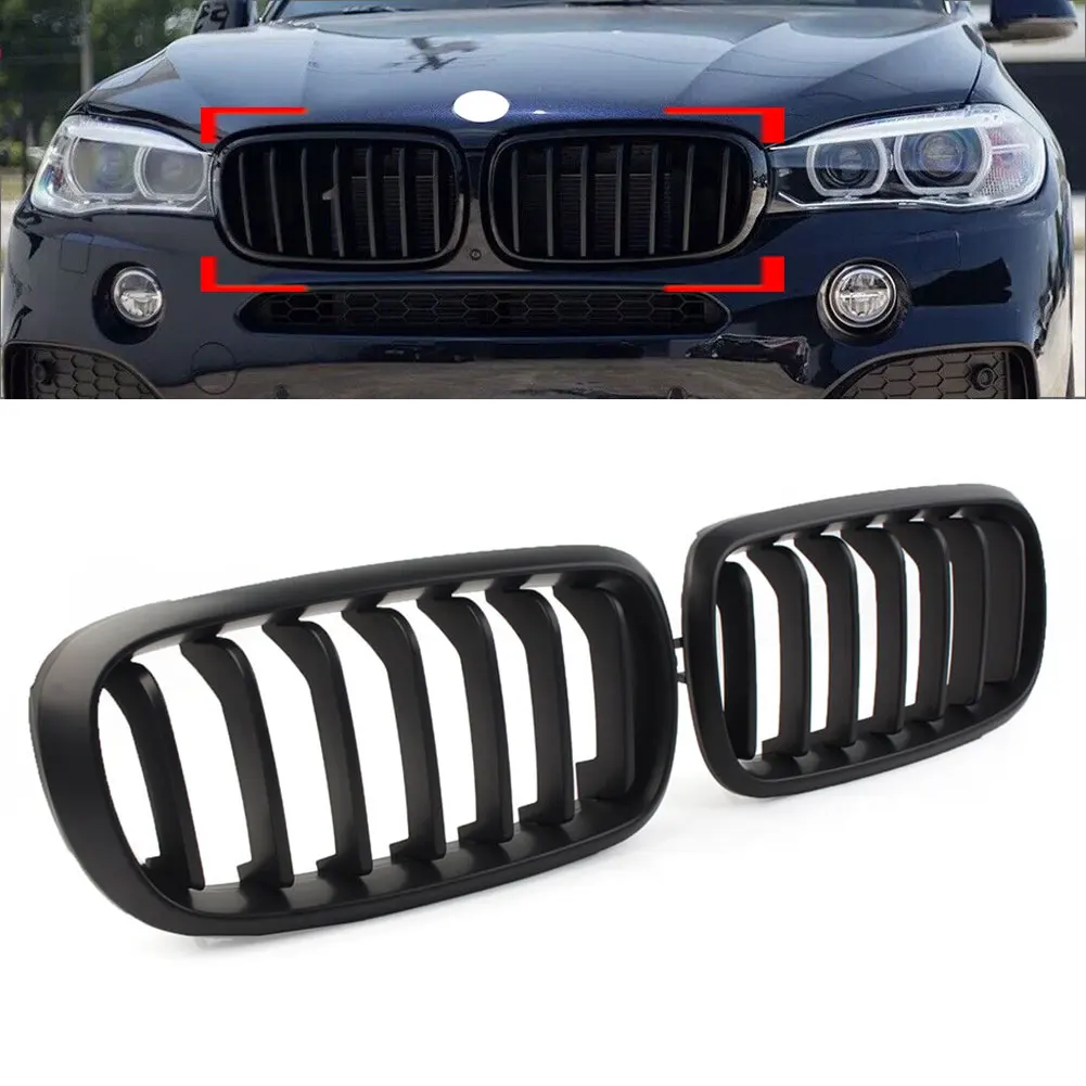 Matte Black Car Front Bumper Kidney Grille Single Slat Grill For BMW X5 F15 2013-2017 X6 F16 2014-2018