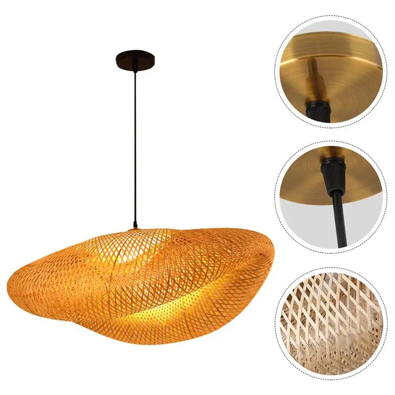 

Bamboo Weaving Droplight Chinese Zen Tea Room Chandelier Hotpot Bamboo Weaving Lamp With Light Source