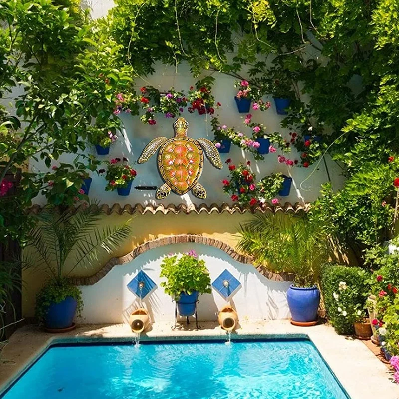 

Garden Statues Sea Turtle Wall Art Metal Wall Hanging Sculpture Wrought Iron Decorations Garden Decoration