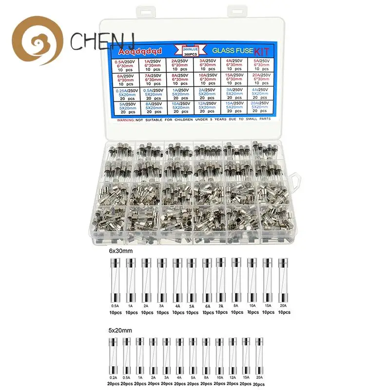 

360Pcs Fast Blow Glass Tube Fuse Assortment Kit 6x30mm 0.5A-20A 5×20mm 0.25A-20A Automobile Fuse With Box
