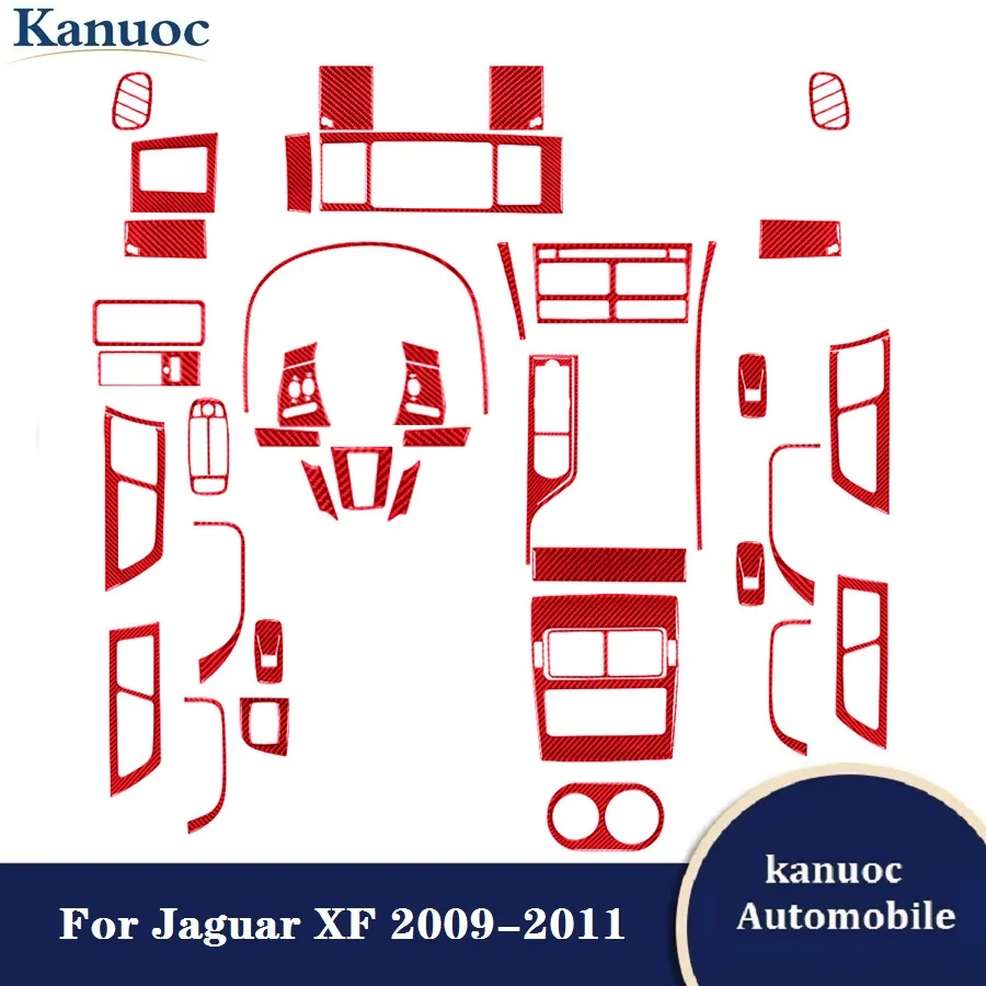 

Красные наклейки из углеродного волокна, декоративные аксессуары для салона автомобиля Jaguar XF 2009 2010 2011, Центральная панель управления, приборная панель