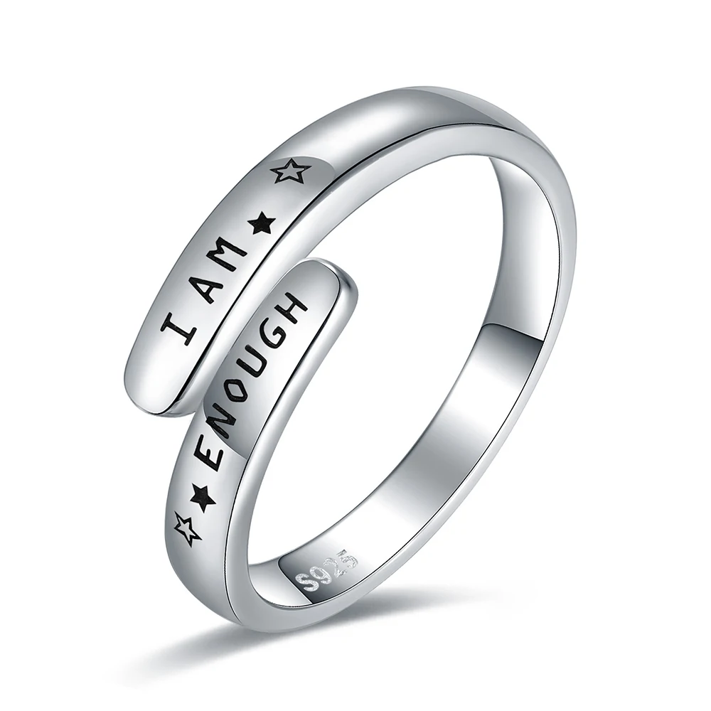 

I Am Enough 925 Sterling Silver Adjustable Inspirational Ring Encouragement Quote Jewelry Birthday Gifts for Girls Men Women