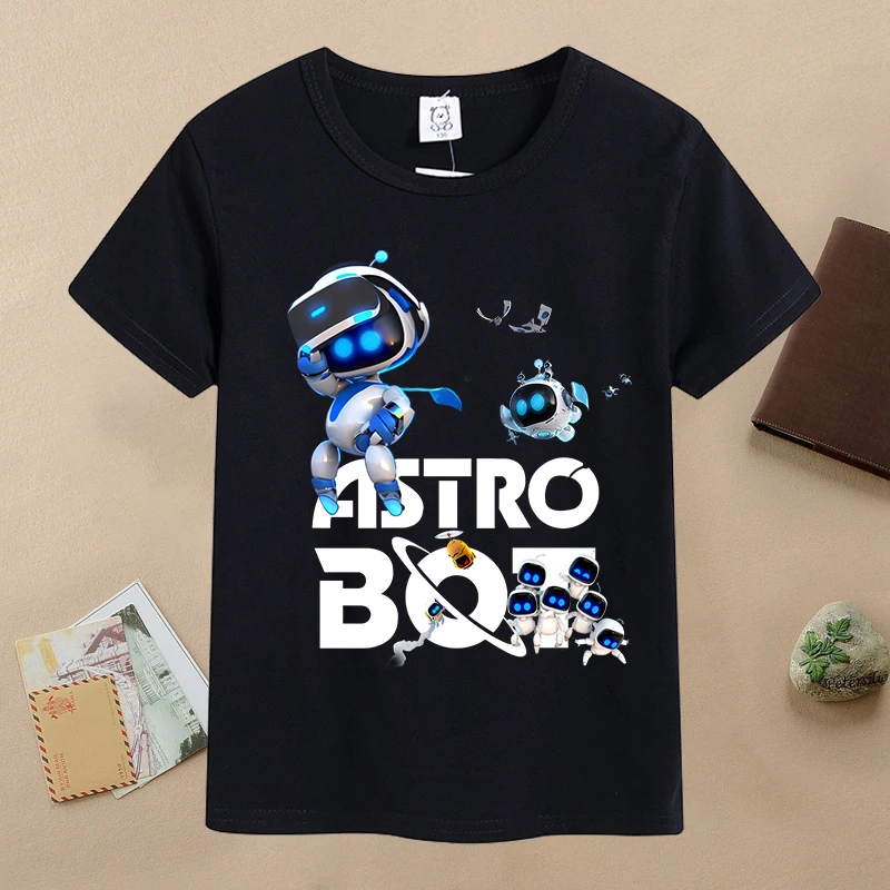 Фото Новые футболки Astrobotes для детей, футболка с рисунком Kawaii Cartoon Figure, повседневные спортивные топы с короткими рукавами для мальчиков, детская одежда №2