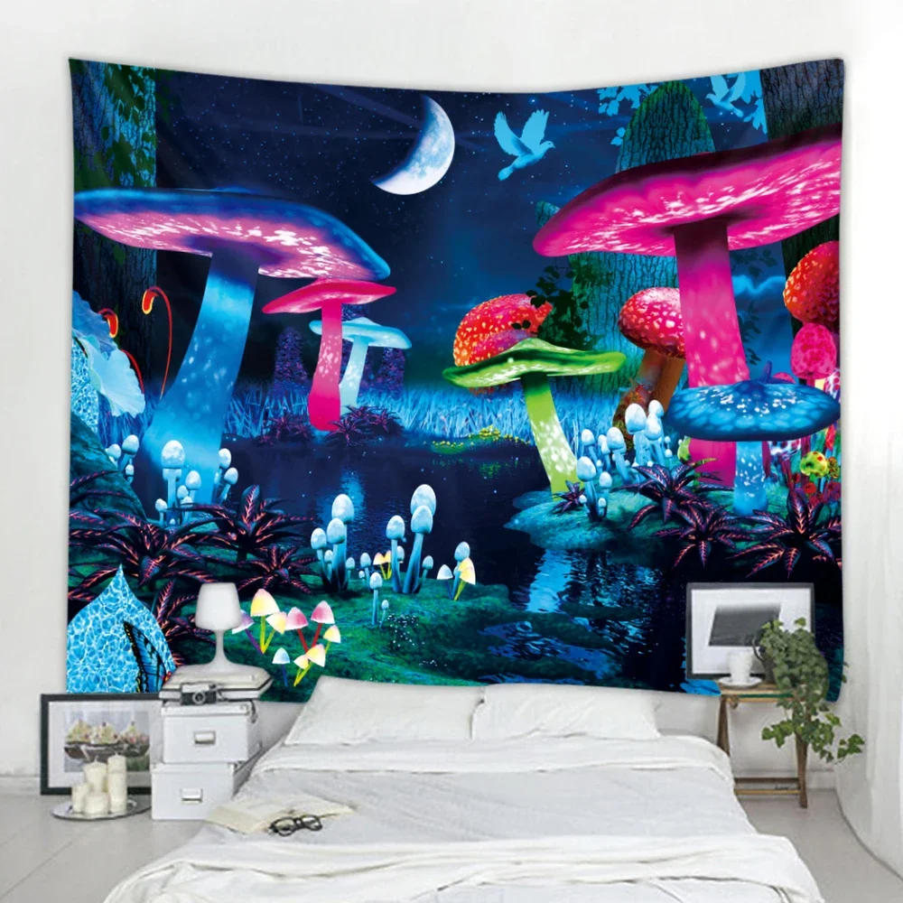 ł grzyb psychodeliczna scena Mandala Home Decor Art Tapestry Hippie Boho Pretty Room Wall Hanging