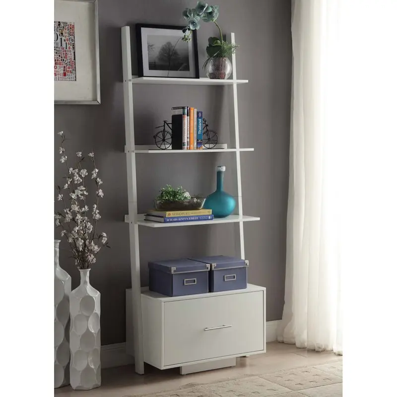 

American Heritage Ladder Bookcase with File Drawer, White
