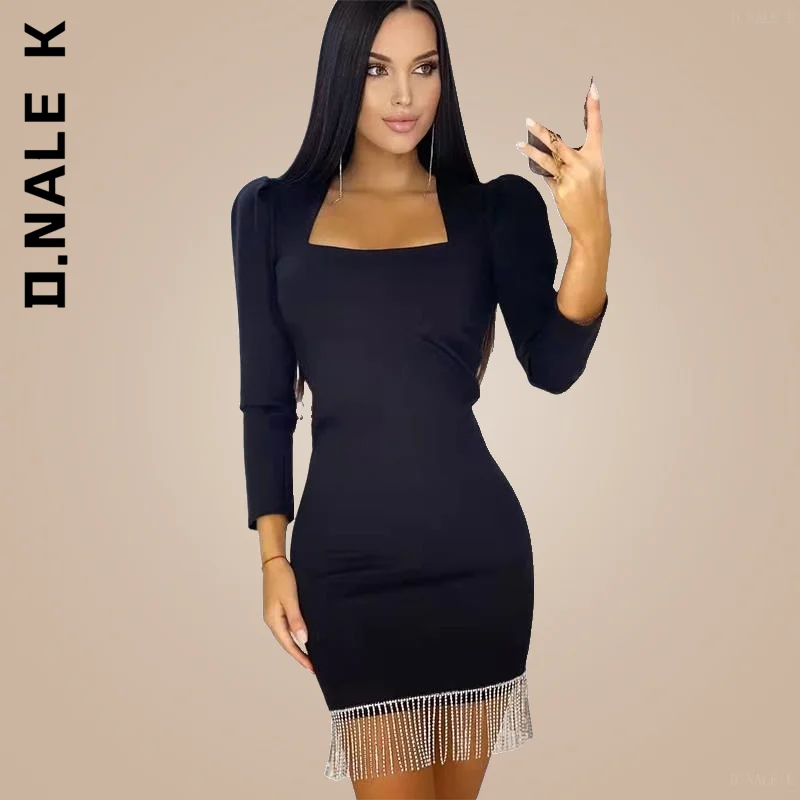 

D.Nale K Women's clothing 2022 new design sense banquet evening dress hot girl short skirt long-sleeved fringed dress