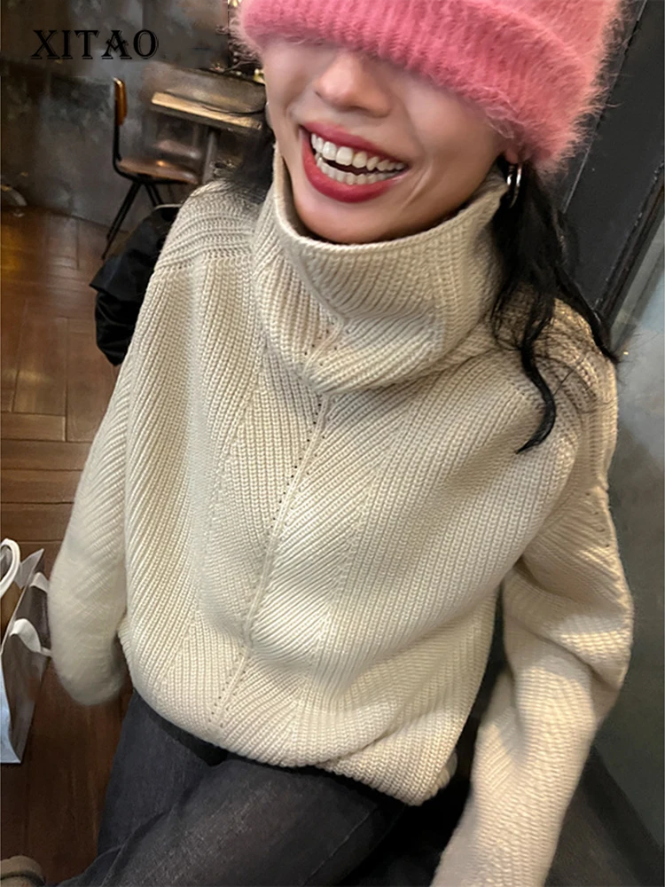 

XITAO Women Sweater Fashion Pullover Knitted Small Fresh Casual Style Minority Elegant Solid Color Winter 2022 Sweater SMH1229