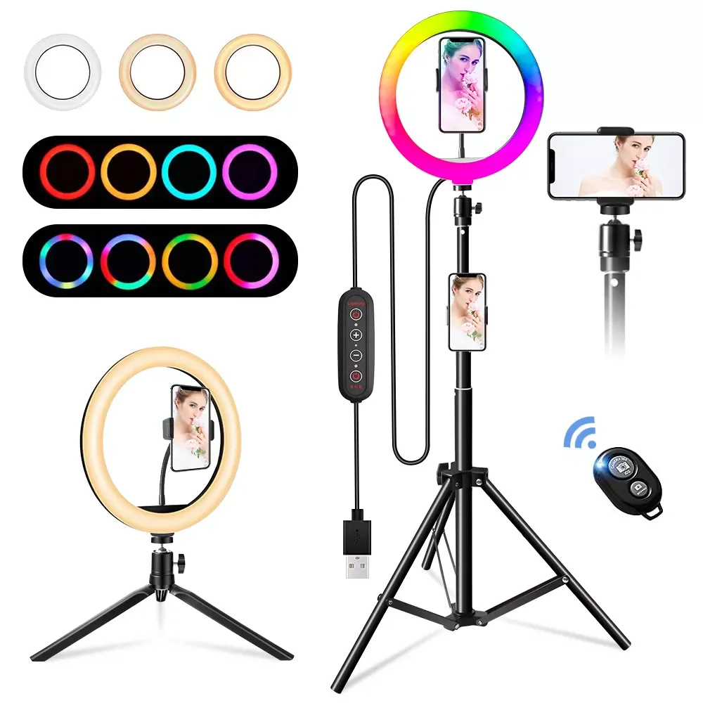

10" 26Cm Rgb Selfie Ring Lamp 26 Rgb Colors Light for Mobile Makeup Ring Light Led Ring Light With Stand As Table Floor Lam