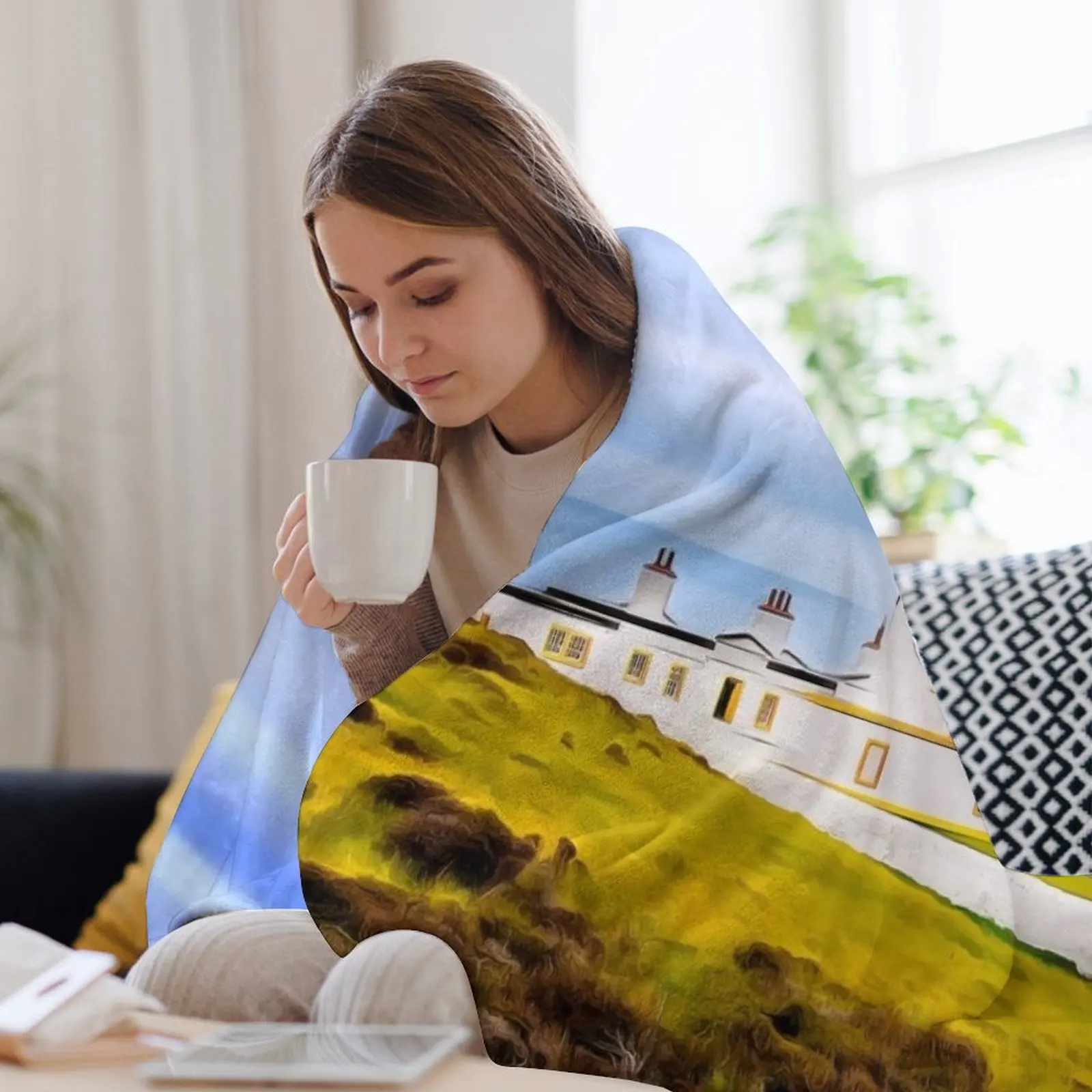 Одеяло Mull of Galloway Lighthouse (Живопись) Плед на диван Теплая кровать плед Одеяла