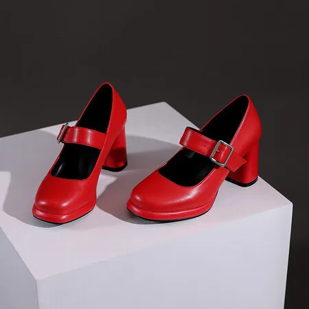 

Большие размеры; Обувь на высоком каблуке с квадратным носком; Тонкие туфли с пряжкой на толстом каблуке; Простая и удобная обувь для путешествий; Большие размеры