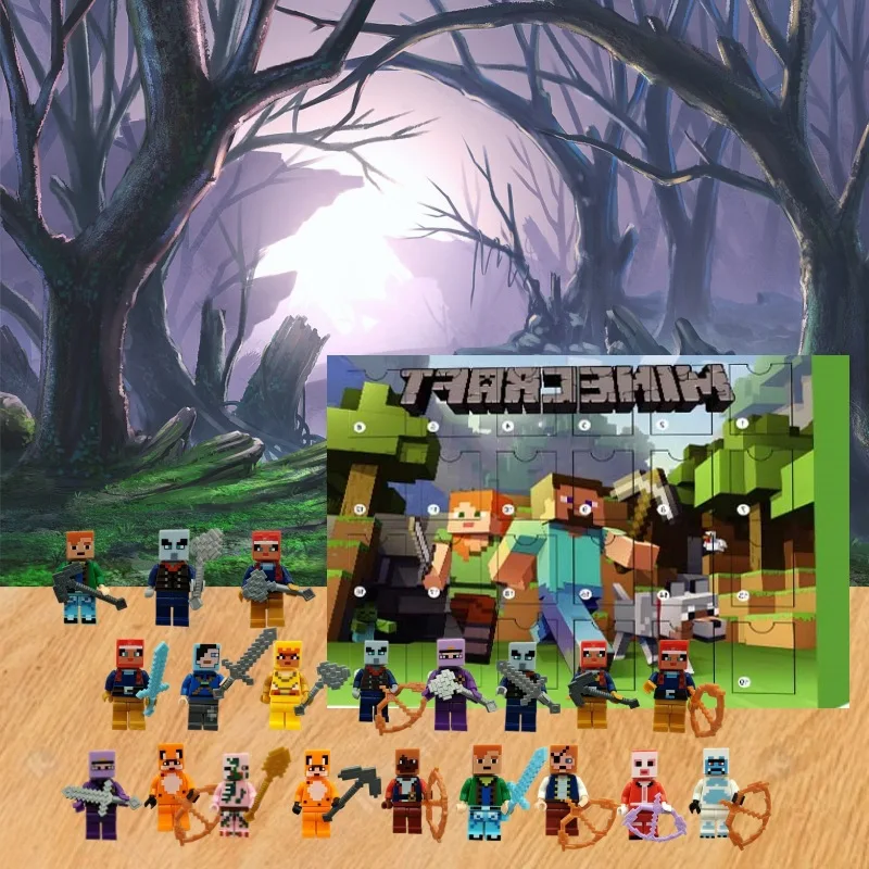 Фото Новинка! Рождественский адвент-календарь Minecraft: коллекционные фигурки, игрушки, аниме-аксессуары, декор для дома, ПВХ-модели, куклы, подарки на Хэллоуин №2