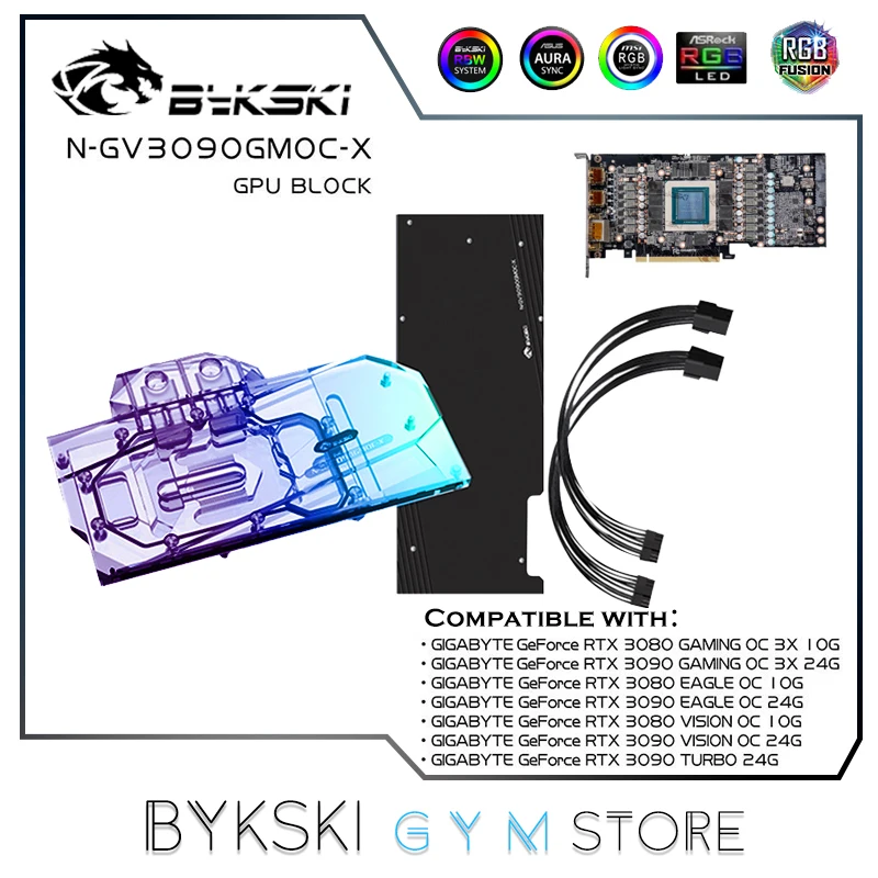 

Водяной блок Bykski GPU для Gigabyte 3090/3080 GAMING/EAGLE/VISION/TURBO OC Графическая карта, VGA радиатор 5 В/12 В