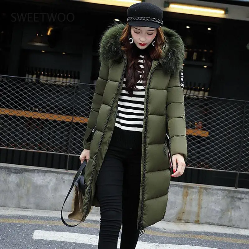 Winter Thicken Cotton Women Jacket 2022 New Fashion Large Size All-Match Warm Hooded Fur Collar Long Women's Cotton Coats Tide
