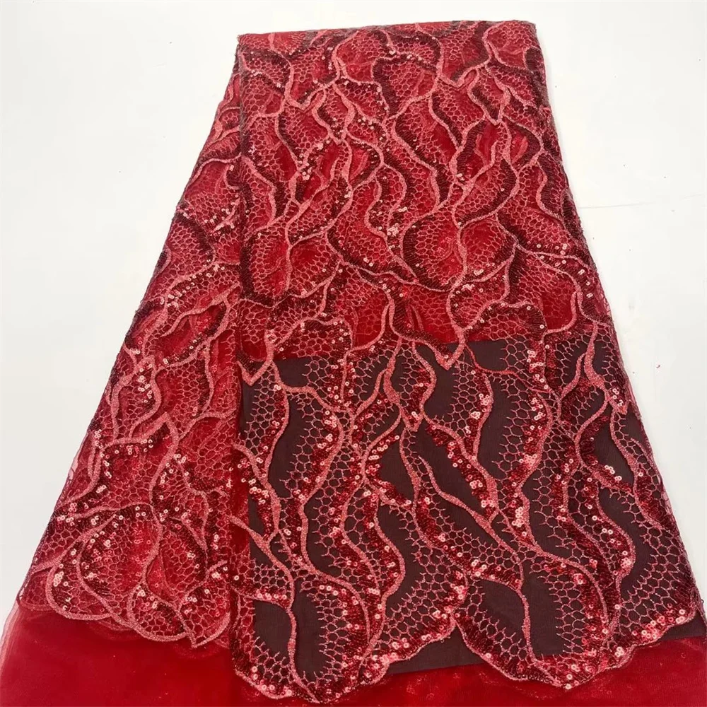 

2022 African Tulle Mesh Lace Fabric High Quality With Sequins Nigerian Lace Fabric For Women Party Wedding Dress j15-94