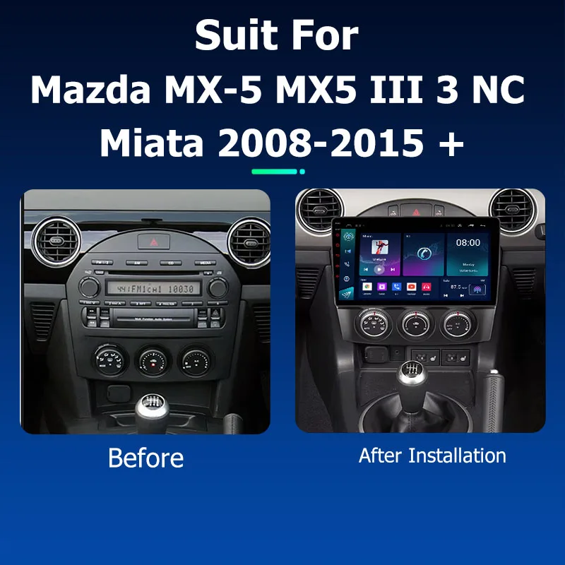 Фото Автомобильный радиоприемник Android Carplay для Mazda MX-5 MX5 III3 NC Miata 2008, GPS-навигатор, мультимедийный плеер, стерео экран, магнитофон №2