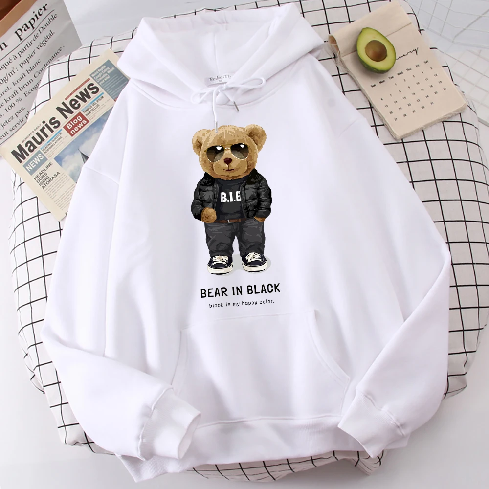 

Teddy Bear In Black That Is My Happy Color Hoodie Mens Harajuku Pocket Top Sport Warm Sportswears Vintage Fleece Hoodies For Men