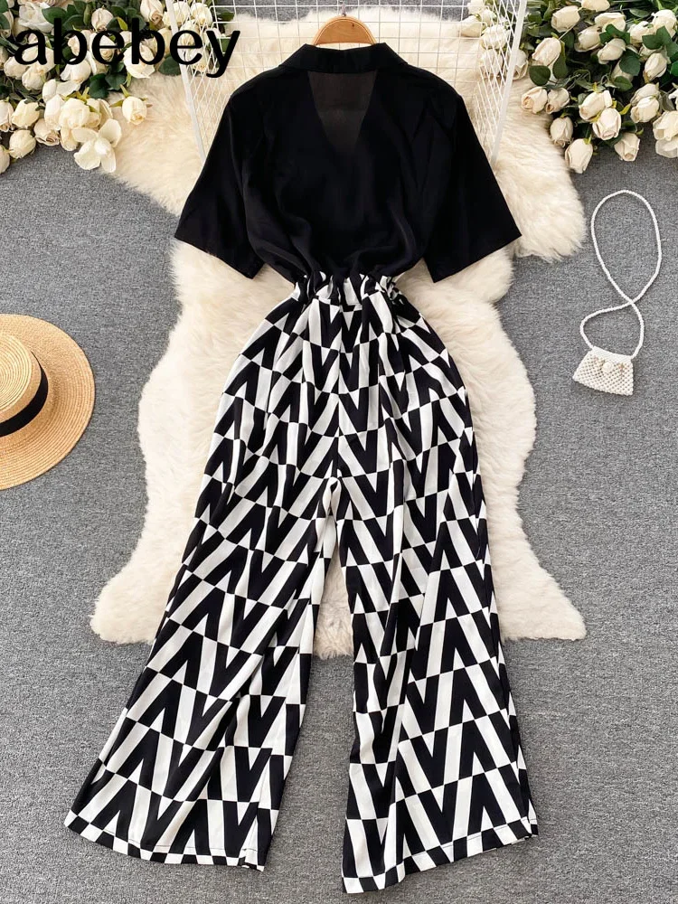 Комбинезон женский летний с коротким рукавом широкие штаны 20122